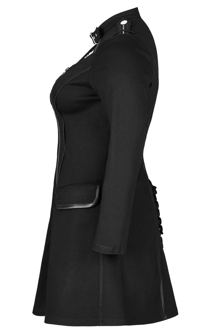 Black Elasticity Knitted Stitching Glued Fabric Slim And Handsome Pocket Decoration Metal Zipper Women's Plus Size Punk Dress - Product - 6