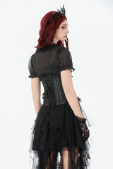Black Solid Color Sleeveless Lace Lace-Up Women's Punk Underbust Corset - Product - 7