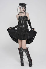 Black Lace-Up Pleated Eyelet Women's Punk Skirt - Product - 7
