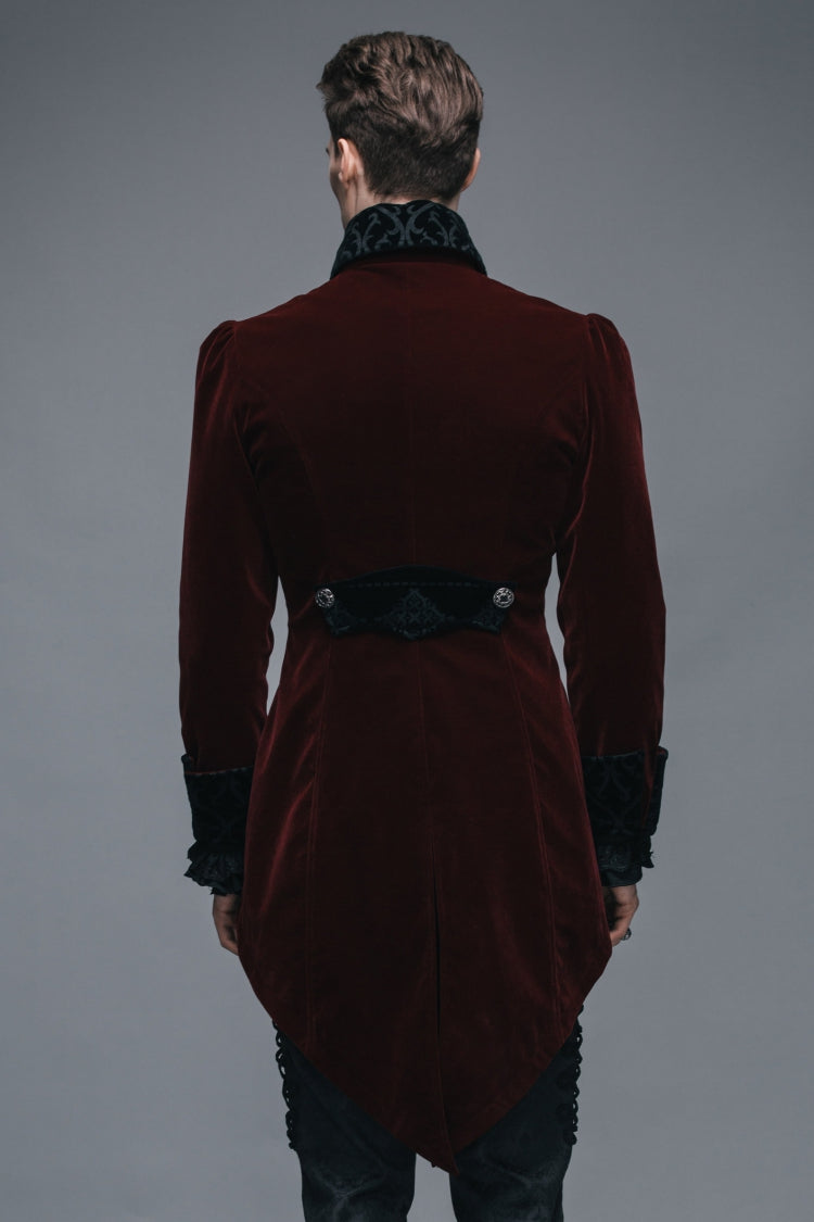 Wine Formal Party Turn Down Collar Long Sleeves Mens Gothic Swallowtail Coat - Product - 8