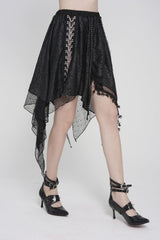 Black Lace Irregular Chain-Decorated Women's Punk Streamer Skirt - Product - 10