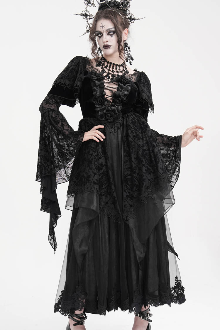 Black Crochet Long Sleeves Hanayome Lace Women's Gothic Dress - Product - 9