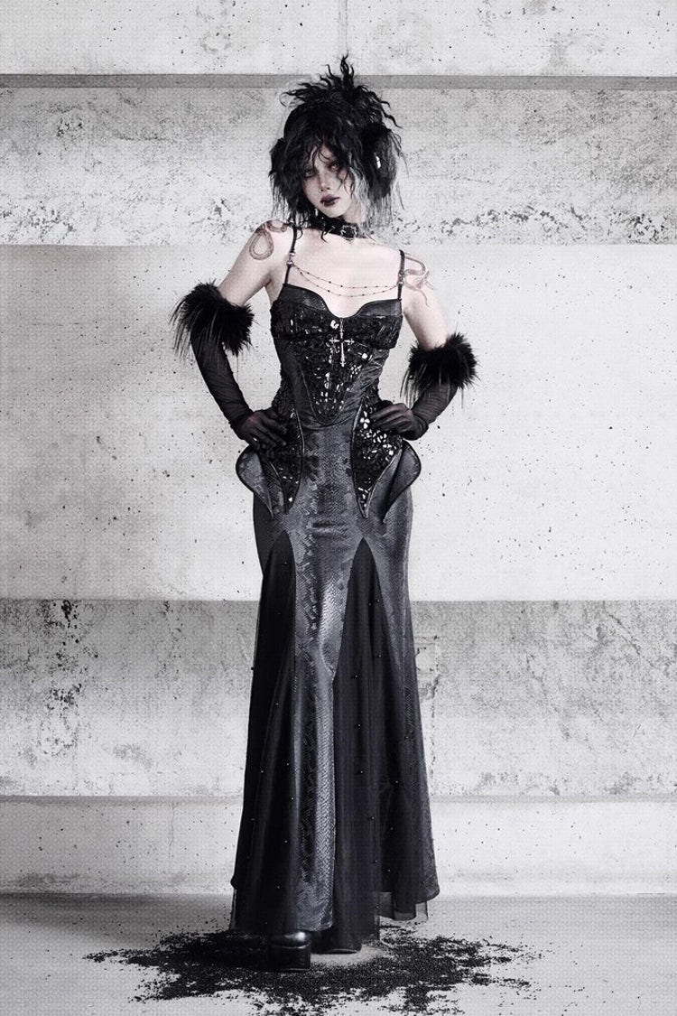 Black [Snake Eye Shadow] Sleeveless Print Stitching Slim Gothic Lolita Jsk Dress - Product - 2