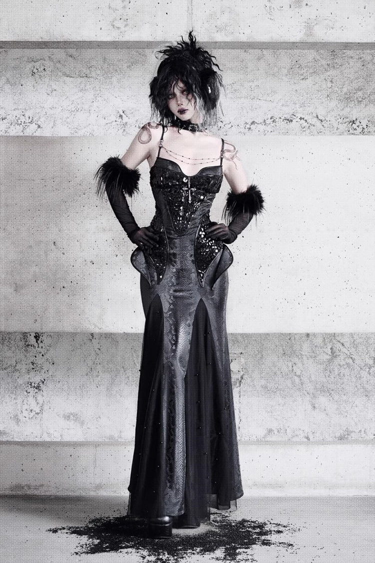 Black [Snake Eye Shadow] Sleeveless Print Stitching Slim Gothic Lolita Jsk Dress - Product - 2