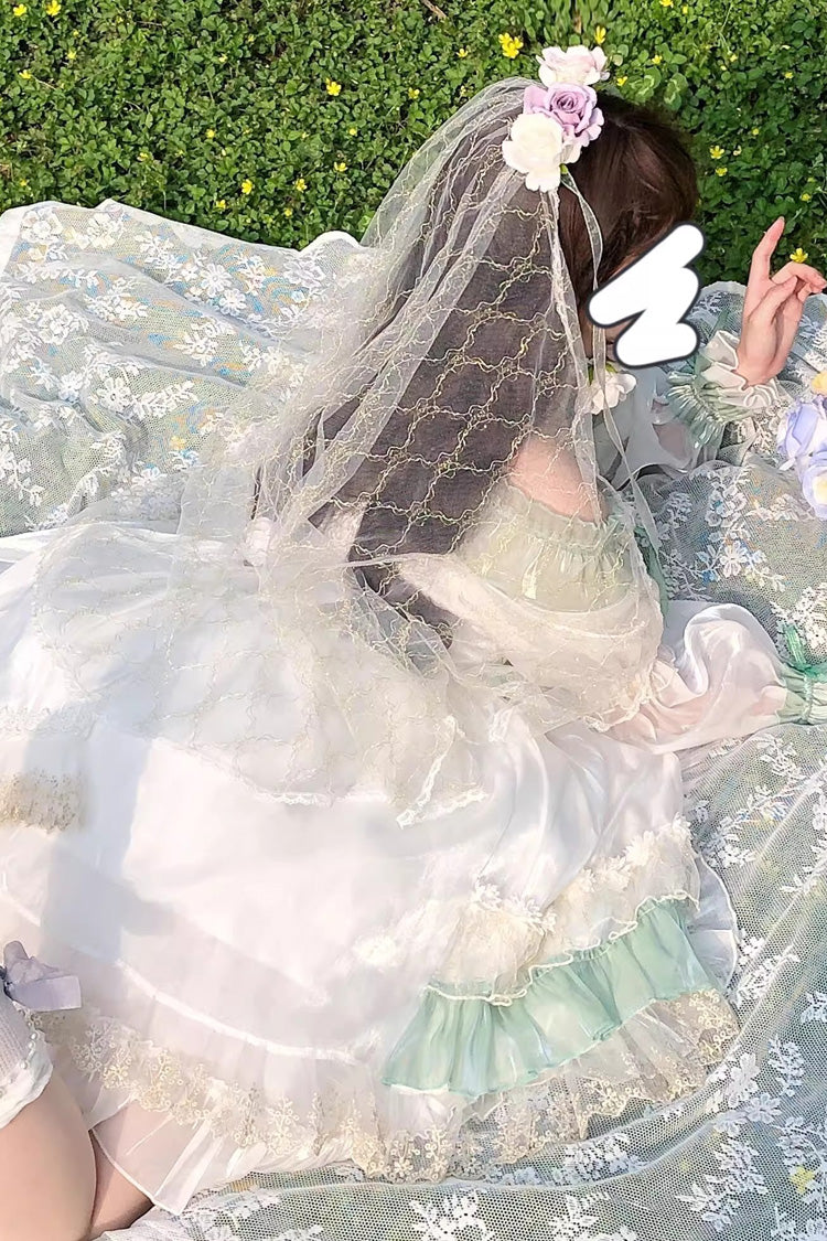 Green [Spring of Boliya] Long Sleeves Multi-Layered Ruffle Bowknot Lace Lace-Up Sweet Princess Lolita Dress - Product - 14