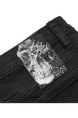 Black Denim Chain Decorated Tight Waist Slit Micro Punk Flared Women's Pants - Product - 9
