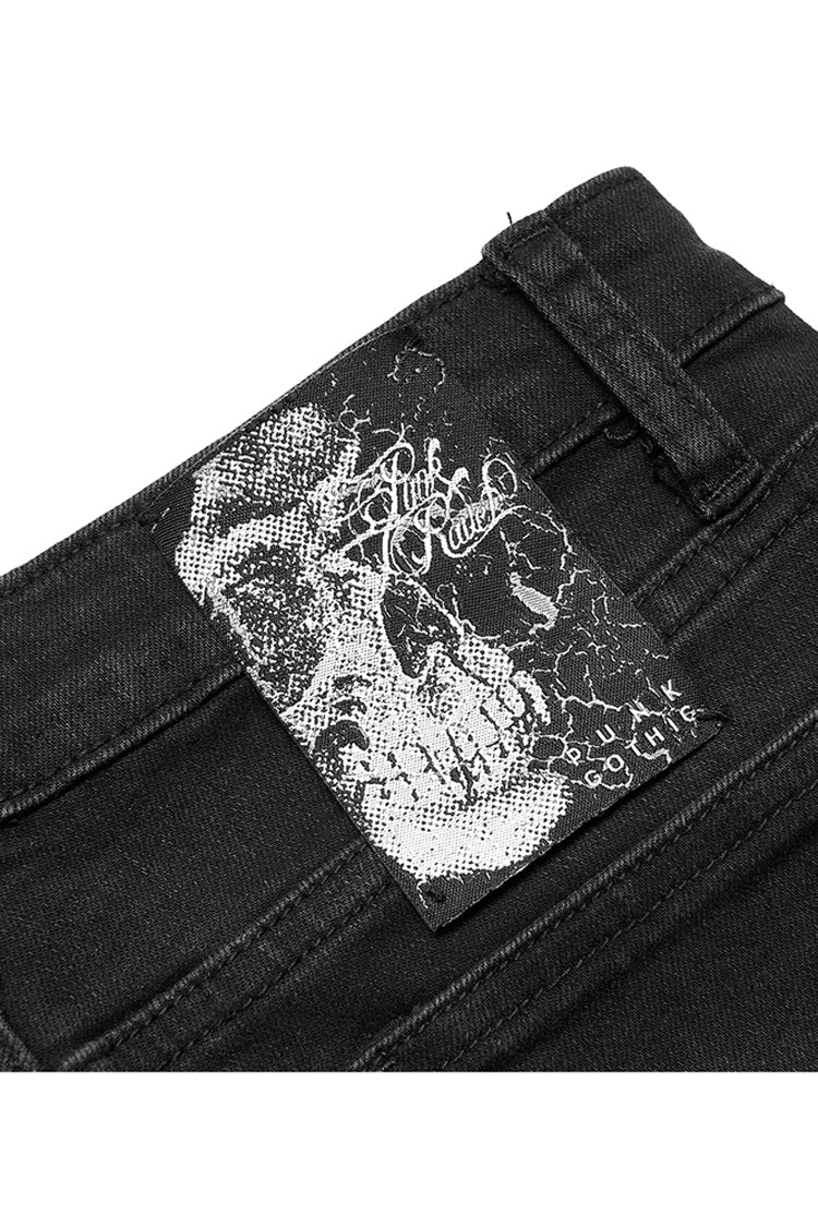 Black Denim Chain Decorated Tight Waist Slit Micro Punk Flared Women's Pants - Product - 9
