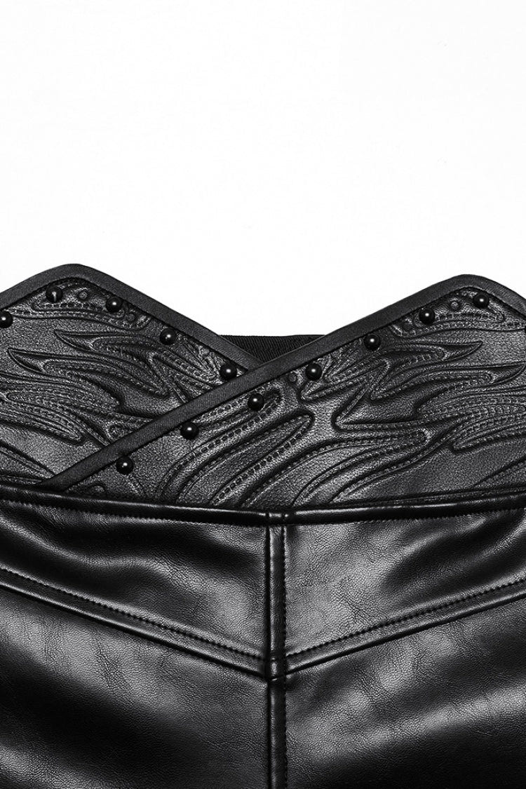 Black Print Men's Punk Leather Pants - Product - 6
