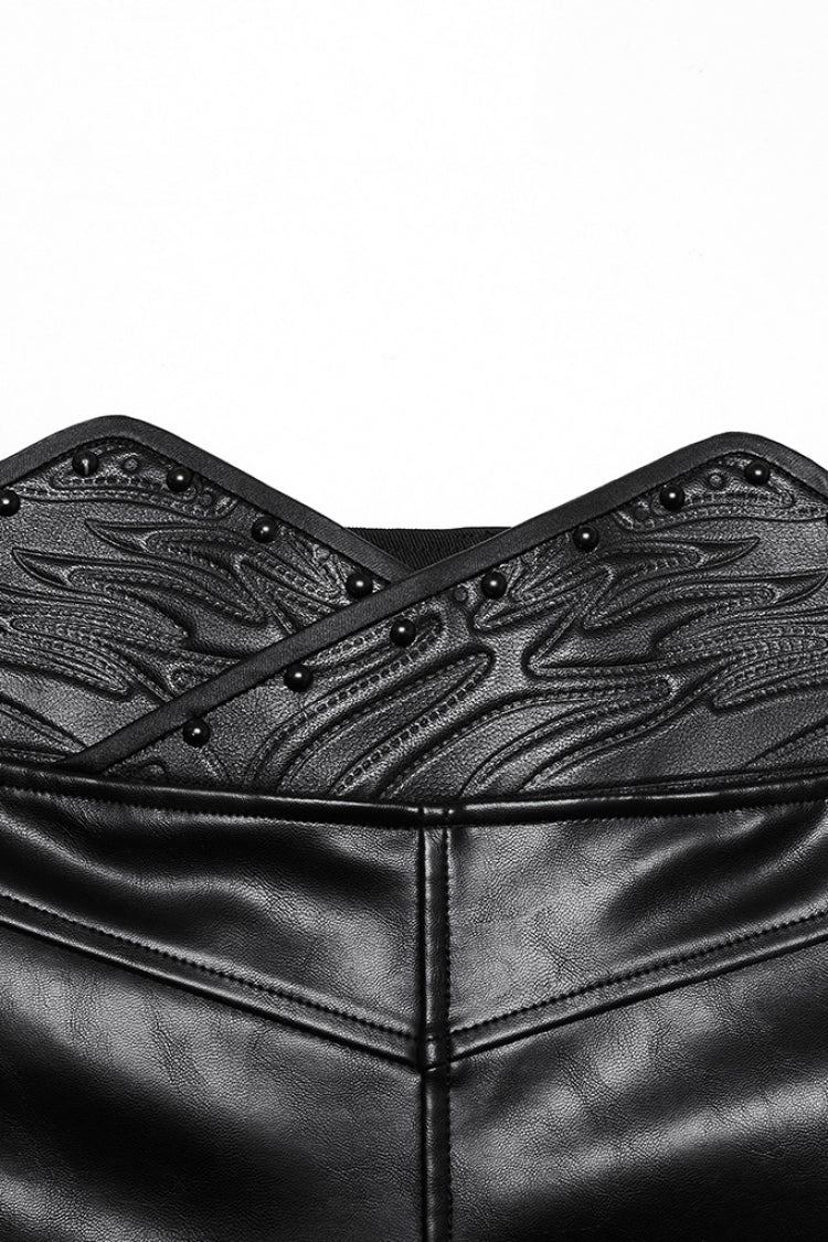 Black Print Men's Punk Leather Pants - Product - 6