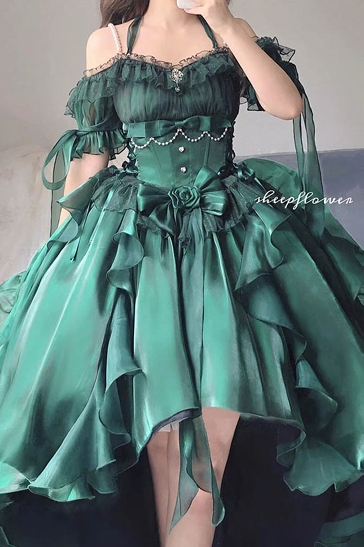 Green Bowknot Irregular Sweet Princess Lolita Jsk Dress - Product - 4
