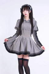 Japanese Long Sleeves Ruffle Bowknot Punk Jirai Kei Sweater Dress 3 Colors - Product - 14