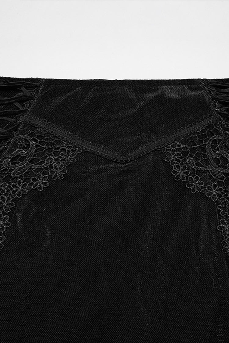 Black Embroidered Lace-Up Slim Women's Gothic Elegant Long Skirt - Product - 9