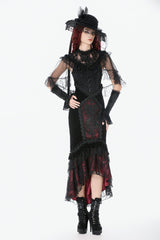 Black Sleeveless Ruffled Lace Spliced Mesh Women's Gothic Cape - Product - 11