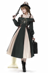 Dark Green Long Sleeves Ruffle Embroidery Bowknot Gothic Princess Lolita Dress - Product - 6