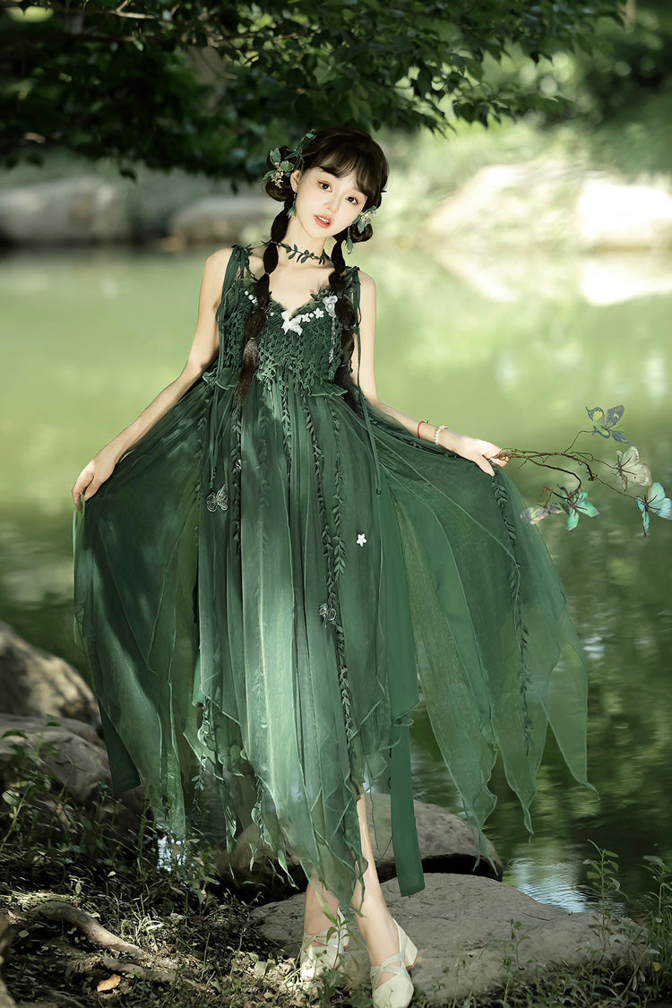Green Forestry Asymmetric Hem Sweet Chinese Style Lolita Jsk Dress - Product - 11