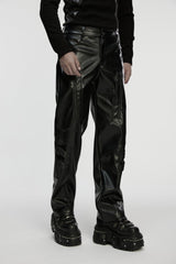 Black Zippered Eyelet Men's Punk Faux Leather Pants - Product - 7