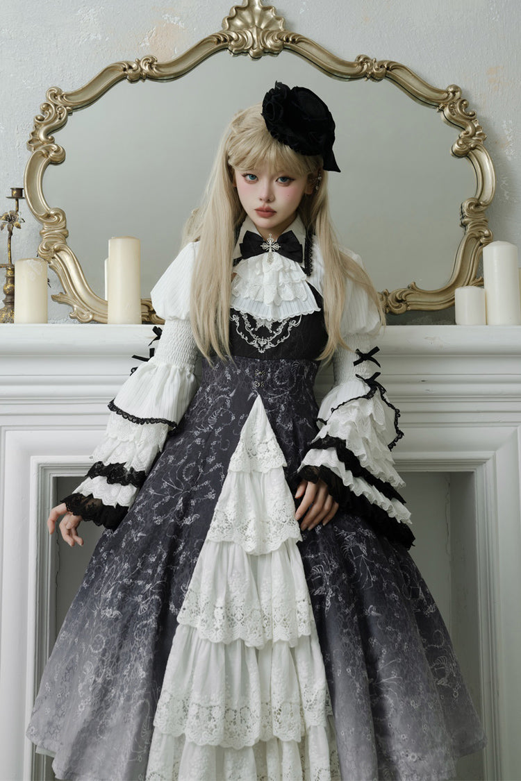 Black/White Print Bone Magic Ruffle Cardigan Lace Classic Gothic Princess Lolita Jsk Dress - Product - 3