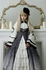 Black/White Print Bone Magic Ruffle Cardigan Lace Classic Gothic Princess Lolita Jsk Dress - Product - 3