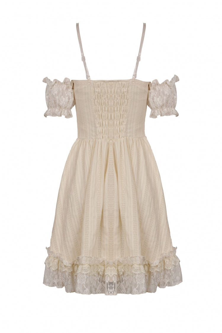 Apricot Short Sleeves Multi-Layered Ruffled Lace Women's Steampunk Slip Graduation Dress - Product - 13