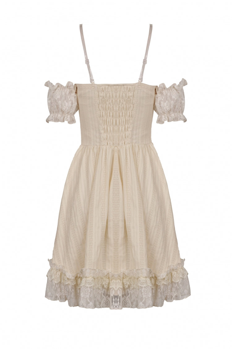 Apricot Short Sleeves Multi-Layered Ruffled Lace Women's Steampunk Slip Graduation Dress - Product - 13