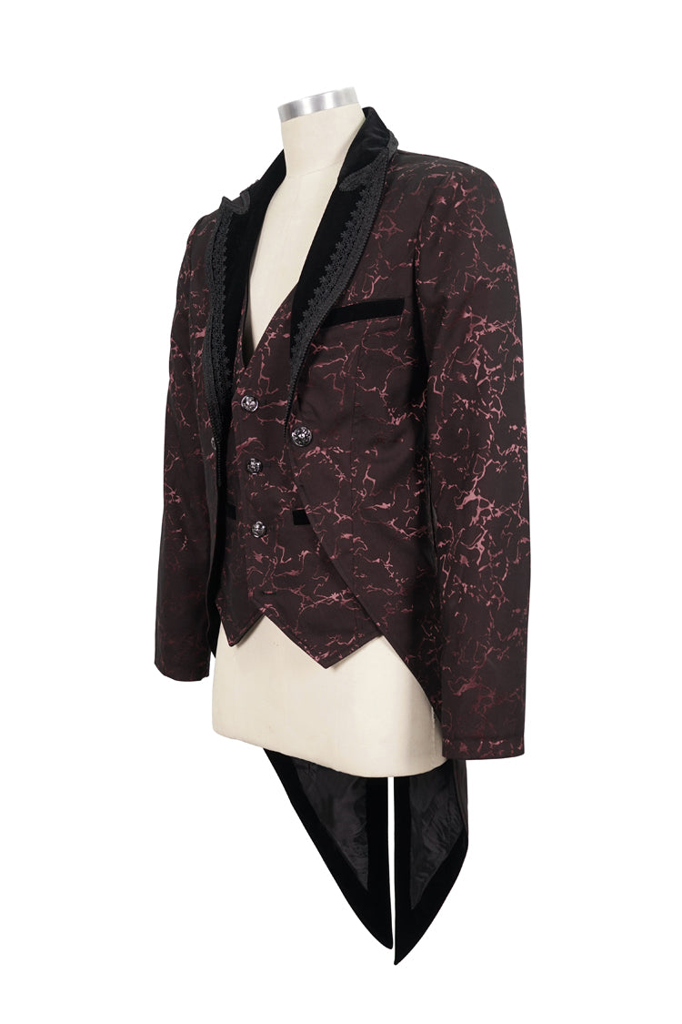 Red Bright Pattern Printed Decoration Men's Gothic Tailcoat - Product - 7