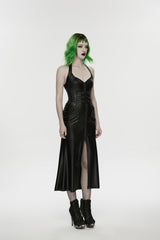 Black Halterneck Sleeveless Lace-Up Slim Buckled Women's Punk Dress - Product - 2