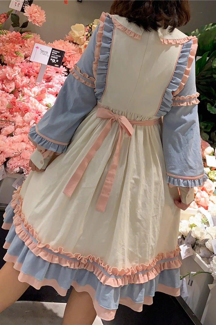 Blue/Pink [Sweetheart Puff] Doll Collar Long Sleeves Ruffle Bowknot Sweet Plus Size Lolita Dress - Product - 2