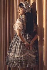 Black/White High Waist Bowknot Ruffled Plaid Sweet Lolita JSK Dress - Product - 2