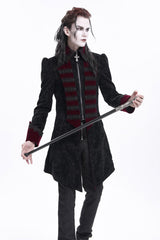 Black/Red Lapel Collar Long Sleeves Crochet  Men's Gothic Jacket - Product - 10
