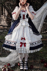 White/Blue Gorgeous White Snow Princess Half Sleeves Ruffle Sweet Lolita Tiered Dress - White/Blue - 1