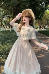 Pink [Wind Chime] Ruffled Embroidered Bow Lace Lace-Up Sweet Lolita Dress - Product - 5