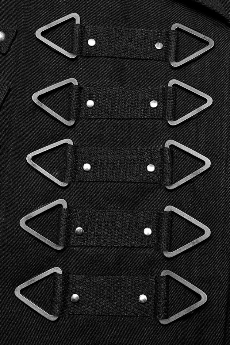 Black Lapel Collar Slim Studded Men's Punk Coat - Product - 8