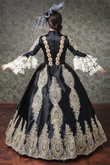 Multi-Layer Half Sleeves Trumpet Sleeves High Waisted Hollow Embroidery Print Victorian Lolita Prom Dress - Product - 3