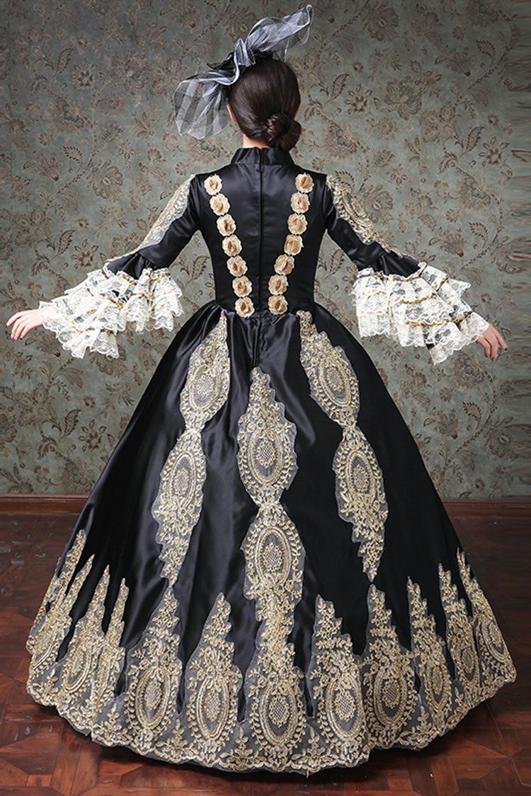 Multi-Layer Half Sleeves Trumpet Sleeves High Waisted Hollow Embroidery Print Victorian Lolita Prom Dress - Product - 3