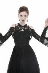 Black Off Shoulder Sheer Lace Long Trumpet Chiffon Sleeves Cut-Out Women's Gothic Capelet - Product - 5