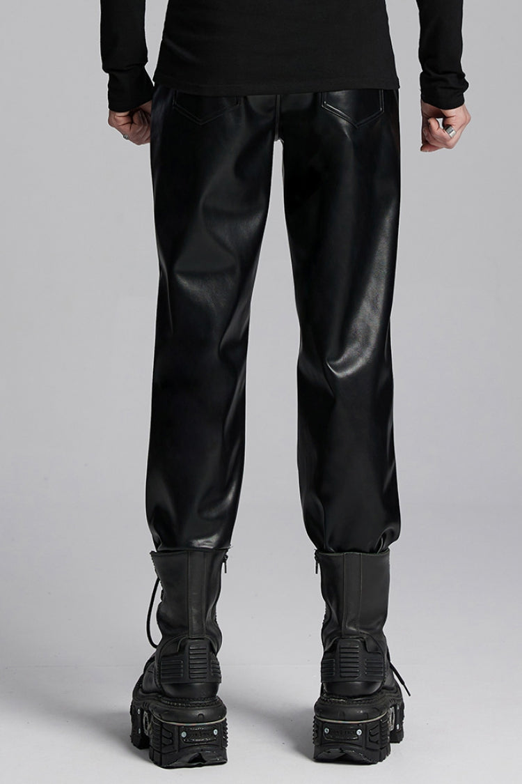 Black Print Men's Punk Leather Pants - Product - 3
