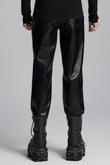 Black Print Men's Punk Leather Pants - Product - 3
