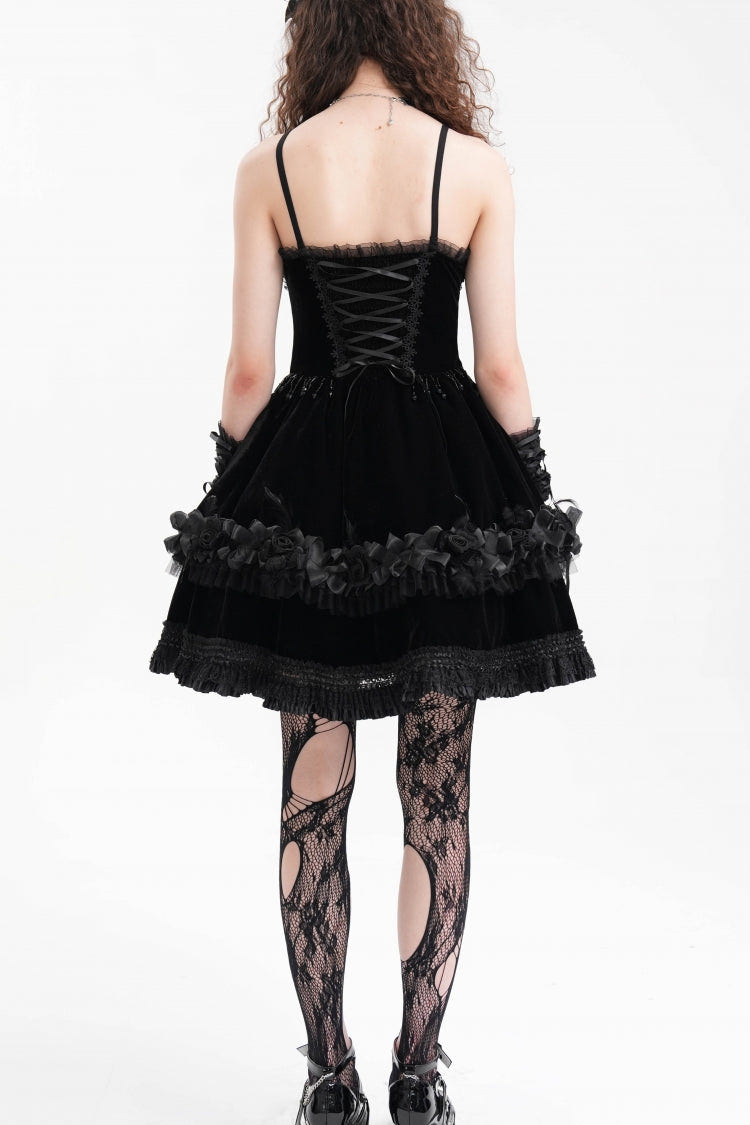 Black Chain Ruffle Lace Women's Gothic Slip Dress - Product - 7