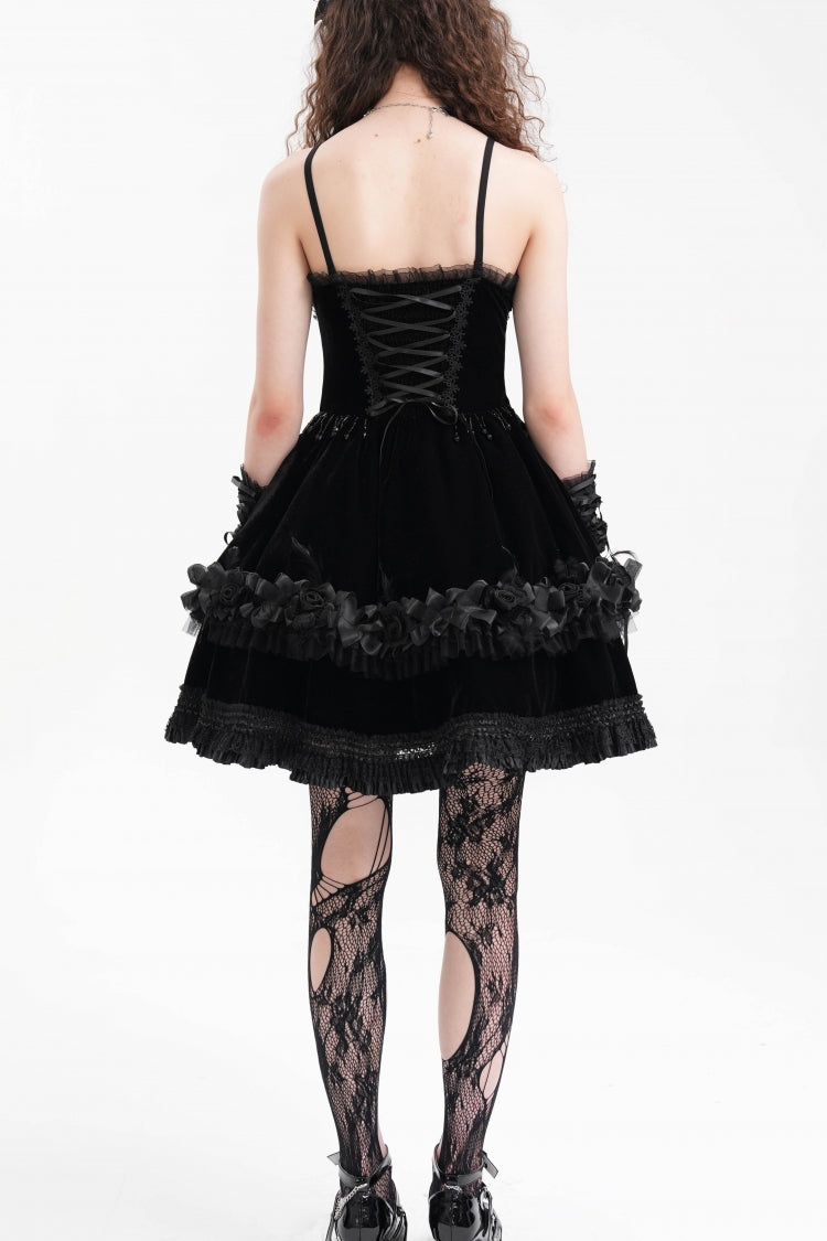 Black Chain Ruffle Lace Women's Gothic Slip Dress - Product - 7