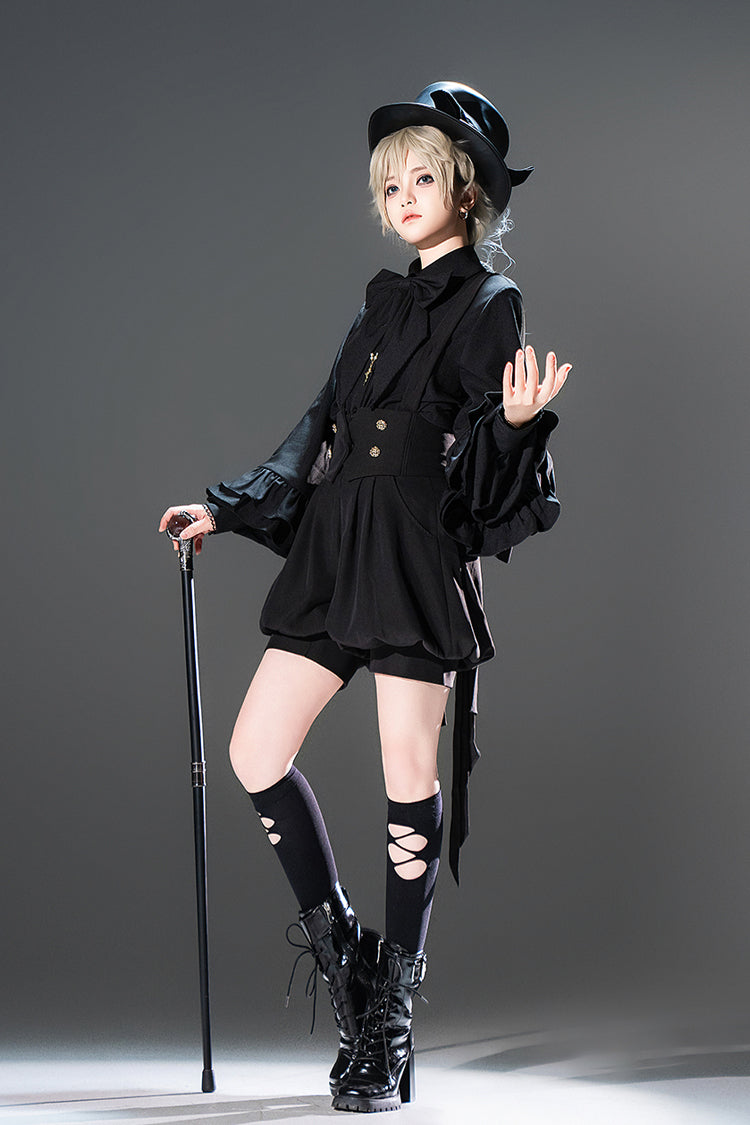 Black Long Sleeves Vintage Elegant Prince Ouji Fashion Lolita Blouse - Product - 5