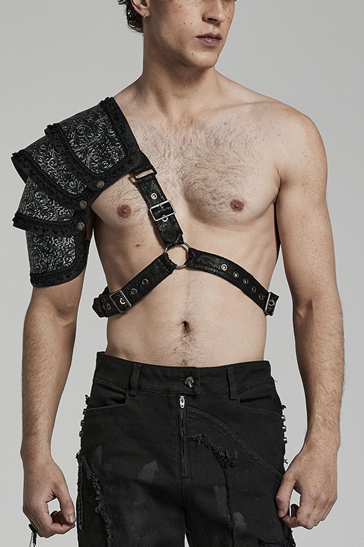 Black Print Embroidery Men's Steampunk Shoulder Harness - Black - 1