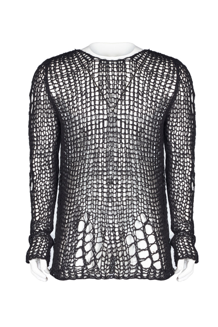Black Casual Ripped Pullover Men's Steam Punk Sweater - Product - 5
