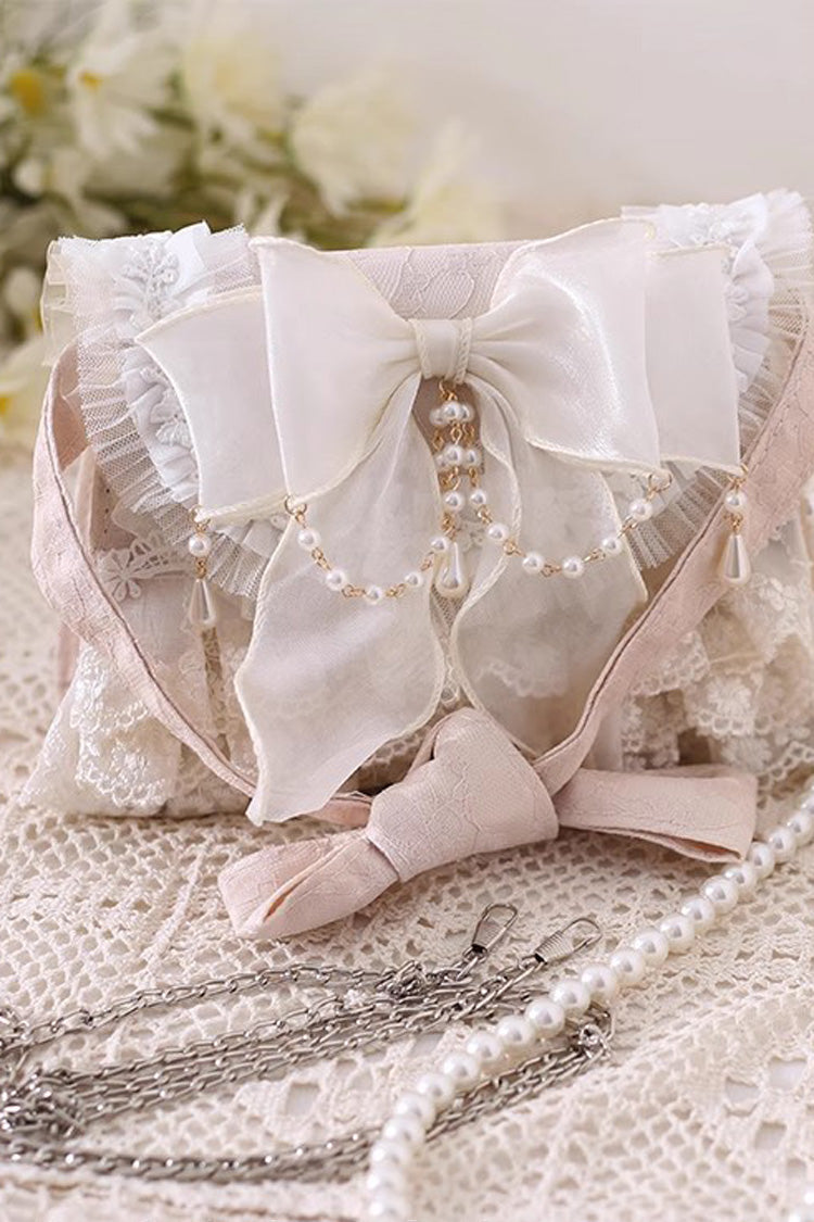 Ivory Bowknot Lace Pearl Chain Sweet Elegant Princess Lolita Crossbody Bag - Product - 2