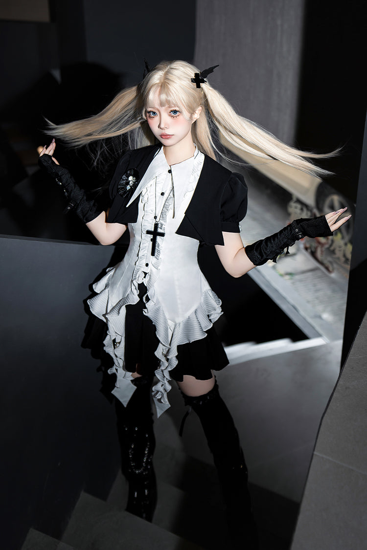Black [Broken Gemstones] Ruffle Gothic Lolita Skirt - Product - 6