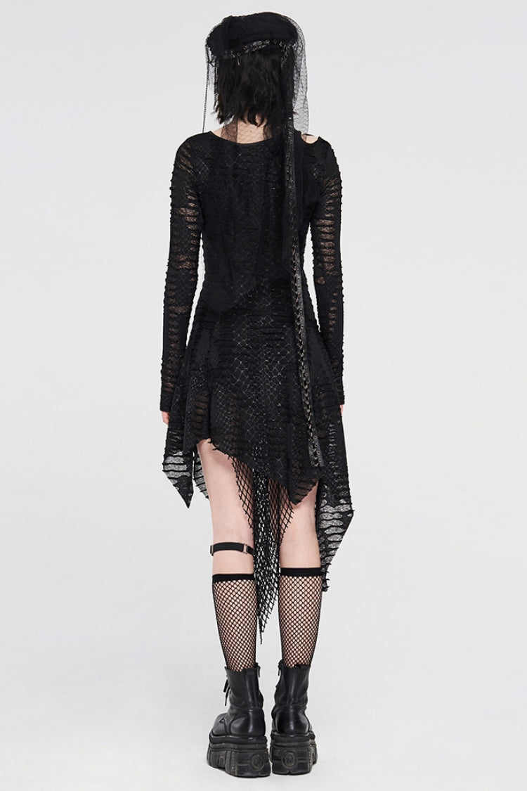 Black Hollow Irregular Ripped Women's Gothic Dress - Product - 3