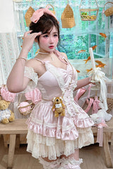 Pink [Ballet Cat] Multi-Layered Ruffle Bowknot Lace Sweet Ballet Lolita Jsk Dress - Product - 6