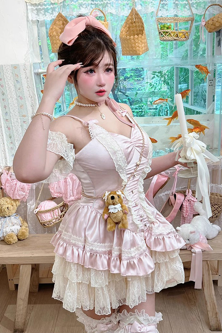 Pink [Ballet Cat] Multi-Layered Ruffle Bowknot Lace Sweet Ballet Lolita Jsk Dress - Product - 6
