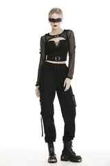 Black Long Sleeves Fishnet Mesh Women's Gothic Punk Hooded Cape - Product - 5