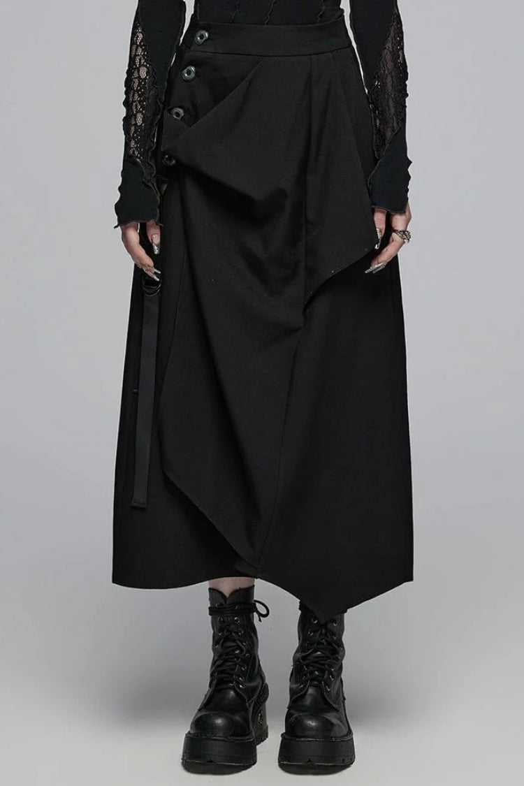 Black Irregular Ruched Women's Gothic Skirt - Black - 1