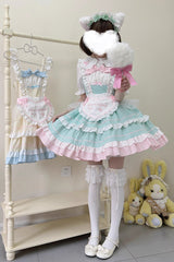 Cat Ear Story Multi-layer Ruffle Bowknot Sweet Lolita Jsk Dress 4 Colors - Yellow - 16